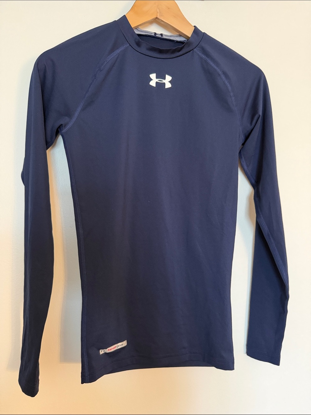 Under Armour Navy Long Sleeve Compression Top with White Logo